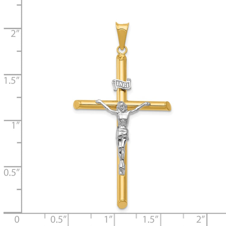 14k Two-Tone Polished INRI Crucifix Pendant