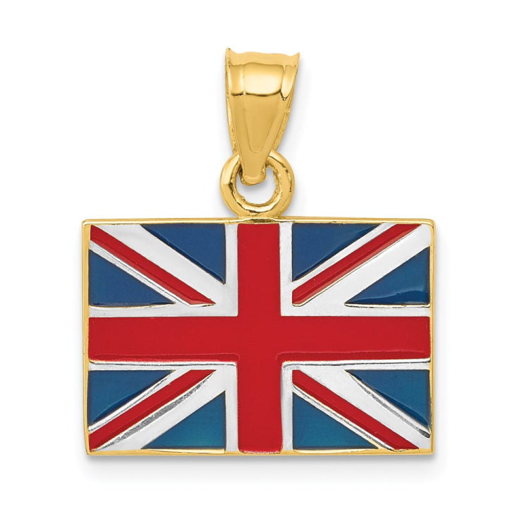14K and White Rhodium Solid Enameled United Kingdom Flag Pendant