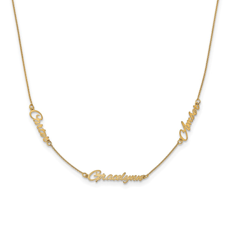 14k Yellow Gold Brushed 3 Name Necklace