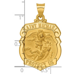 14k Polished and Satin Hollow Large St. Michael Medal Badge Pendant