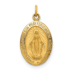 14k Polished and Satin Solid Small Miraculous Medal Oval Charm