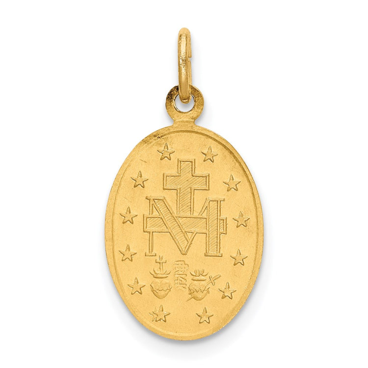 14k Polished and Satin Solid Small Miraculous Medal Oval Charm