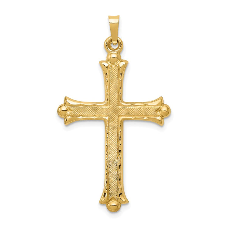 14k Hollow Fleur De Lis Cross Pendant