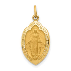14k Polished and Satin Solid Miraculous Medal Oval Pendant