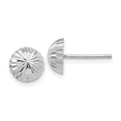 14k White Gold 8mm Polished Diamond-cut Half Ball Post Earrings