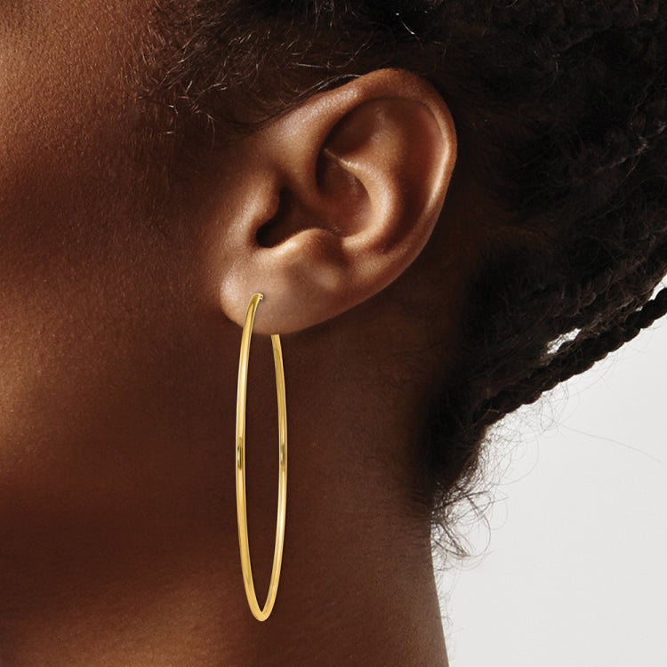 14k 1.5x55mm Polished Round Endless Tube Hoop Earrings