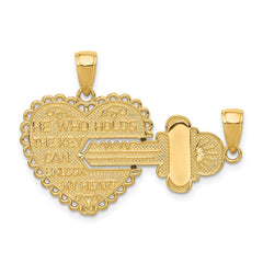 14K Polished 2-Piece Break-Apart HE WHO HOLDS THE KEY CAN UNLOCK MY HEART Charm