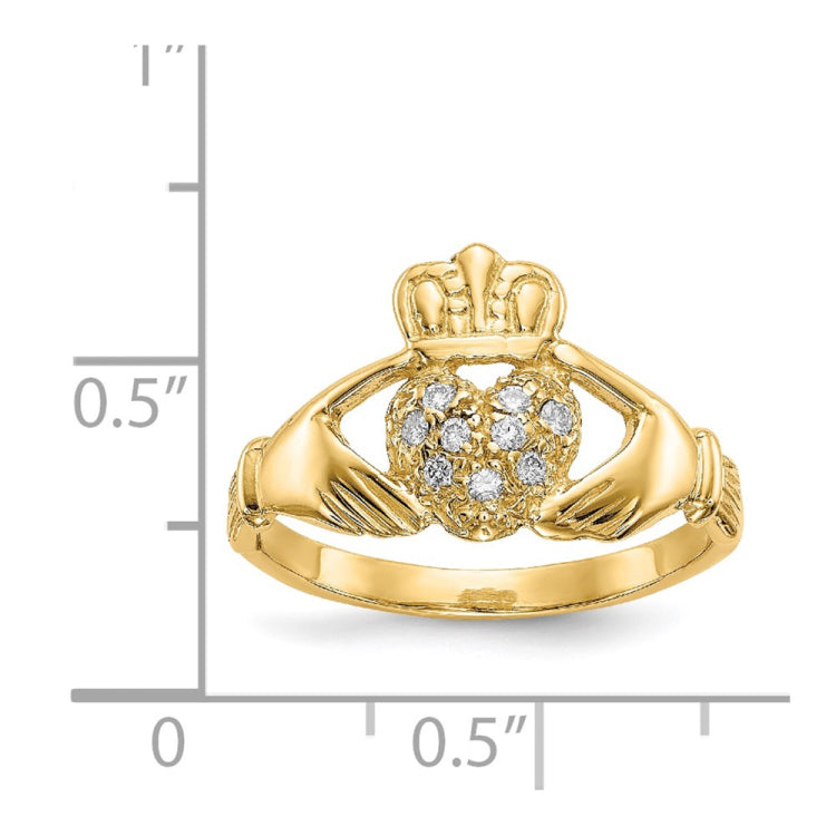 14k 1/10 carat AA Diamond Claddagh Ring
