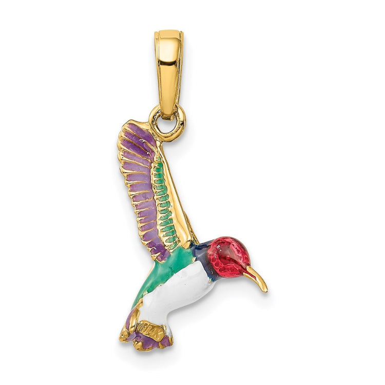 14k Enameled 3-D Hummingbird Pendant