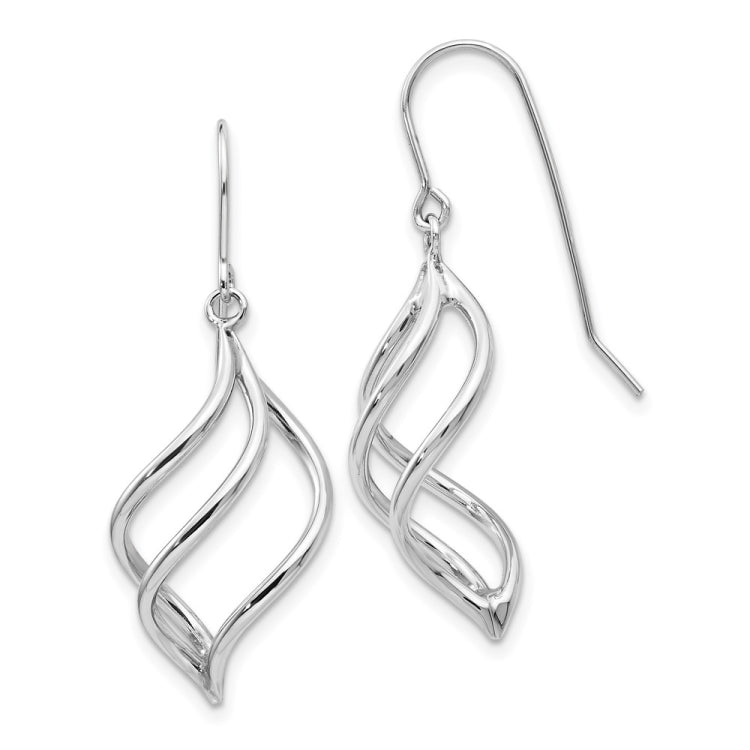 14K White Gold Swirl Dangle French Hook Earrings