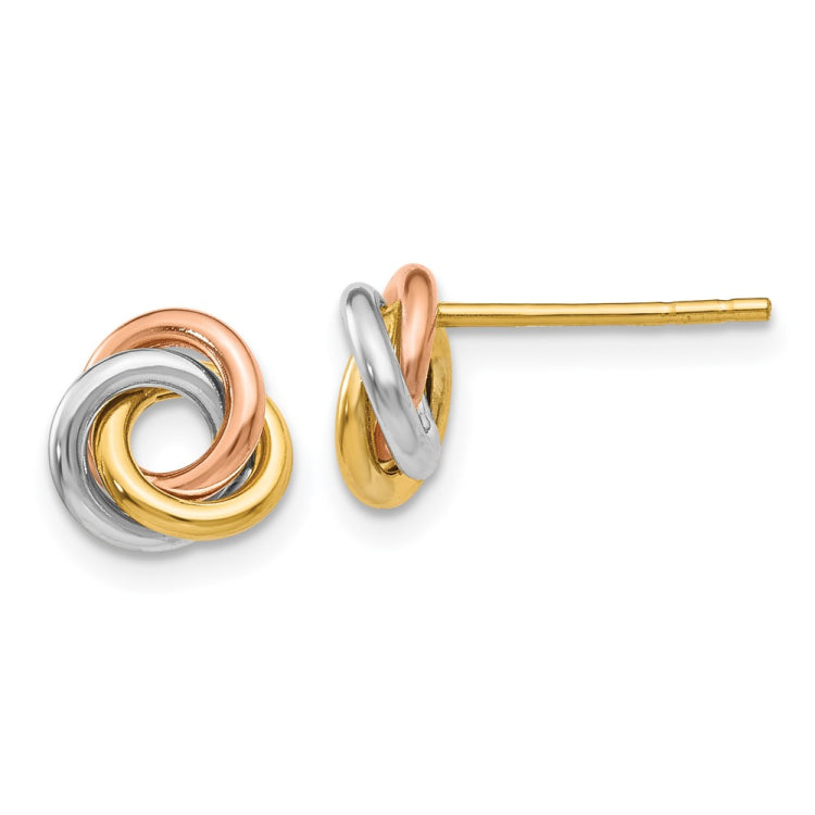 14k Tri-color 8mm Twisted Love Knot Post Earrings
