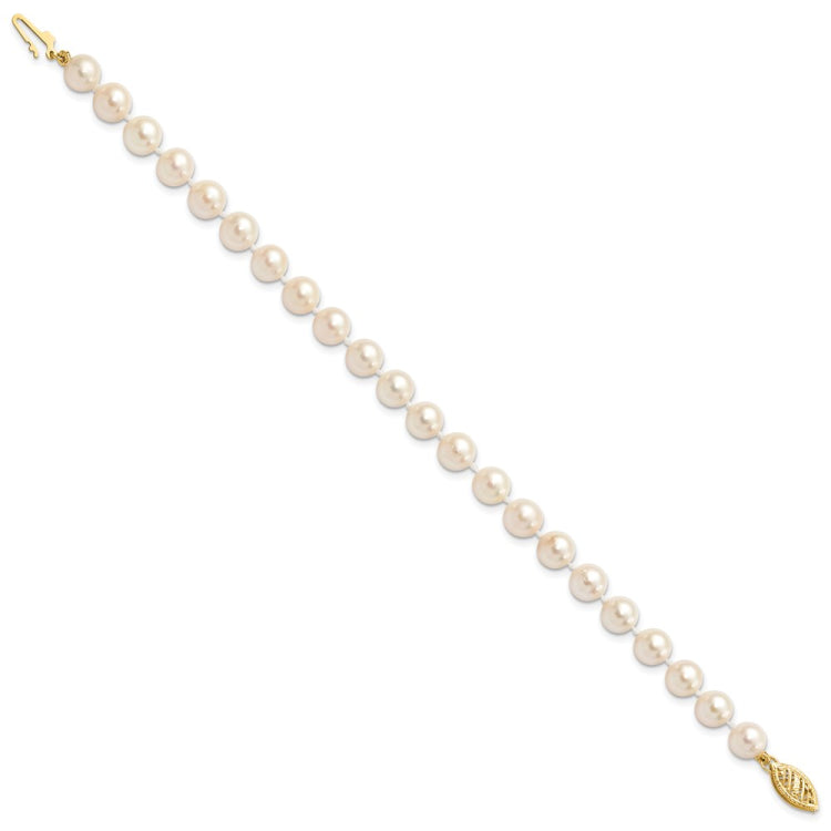 14k 6-7mm White Round Akoya Saltwater Cultured Pearl 7 inch Bracelet