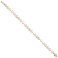 14k 6-7mm White Round Akoya Saltwater Cultured Pearl 7 inch Bracelet