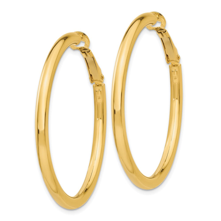 14k 3x41mm Polished Round Omega Back Tube Hoop Earrings