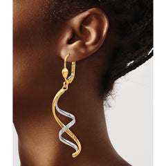 14K Two-tone Spiral Dangle Leverback Earrings