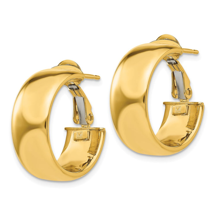 14k 8x20mm Polished Flat Tube Omega Back Hoop Earrings
