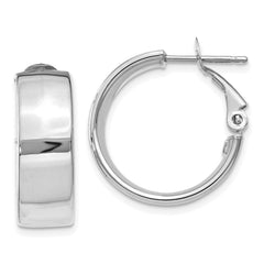14k White Gold 6.75x19mm Polished Flat Tube Omega Back Hoop Earrings