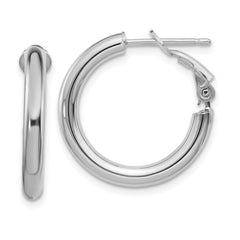 14k White Gold 3x22mm Polished Round Omega Back Tube Hoop Earrings