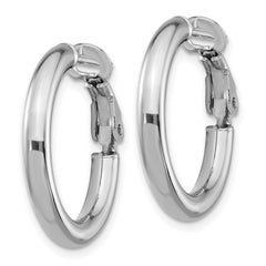 14k White Gold 3x22mm Polished Round Omega Back Tube Hoop Earrings
