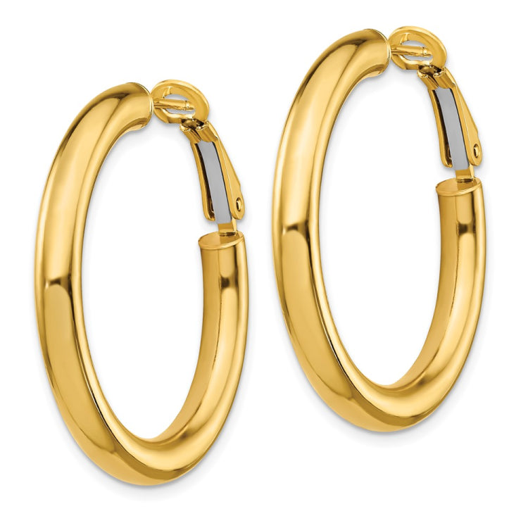 14k 4x35mm Polished Round Omega Back Tube Hoop Earrings