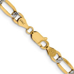 14K 24 inch 5.25mm Semi-Solid with Rhodium Pav� Figaro with Lobster Clasp Chain
