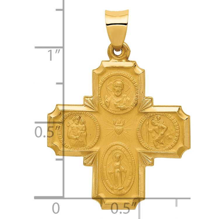 14k Polished and Satin Hollow Four-Way Religious Medal Pendant