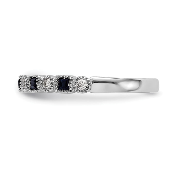 14k White Gold 1/10 carat Diamond and Blue Princess Sapphire Complete Band