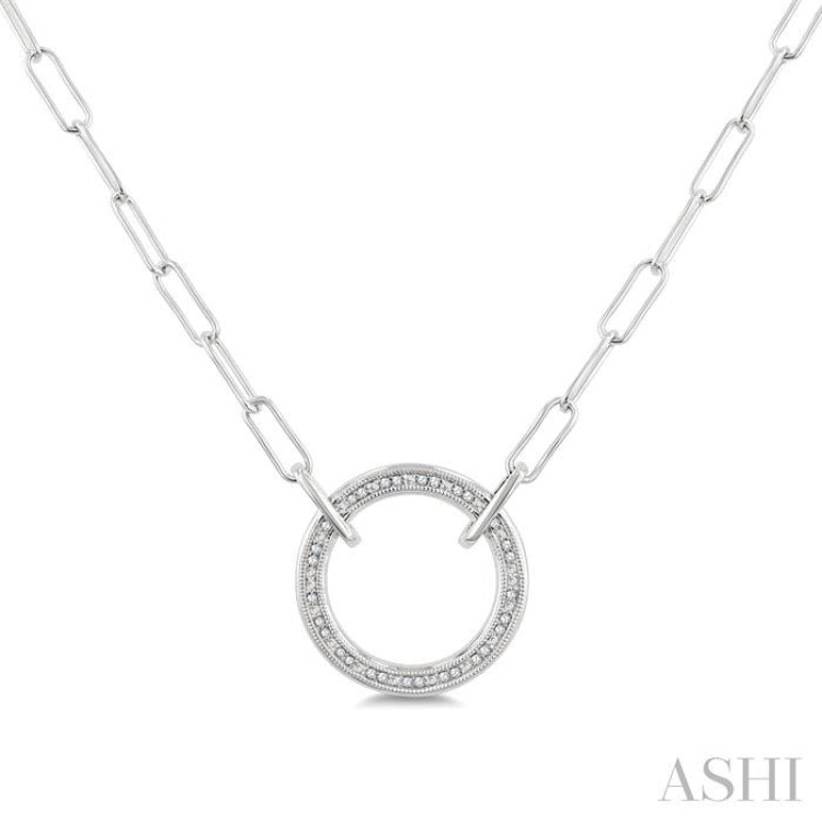 1/10 Ctw Round Cut Diamond Circle Pendant With Paperclip Chain in Sterling Silver