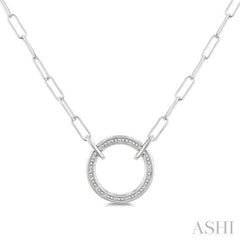 1/10 Ctw Round Cut Diamond Circle Pendant With Paperclip Chain in Sterling Silver