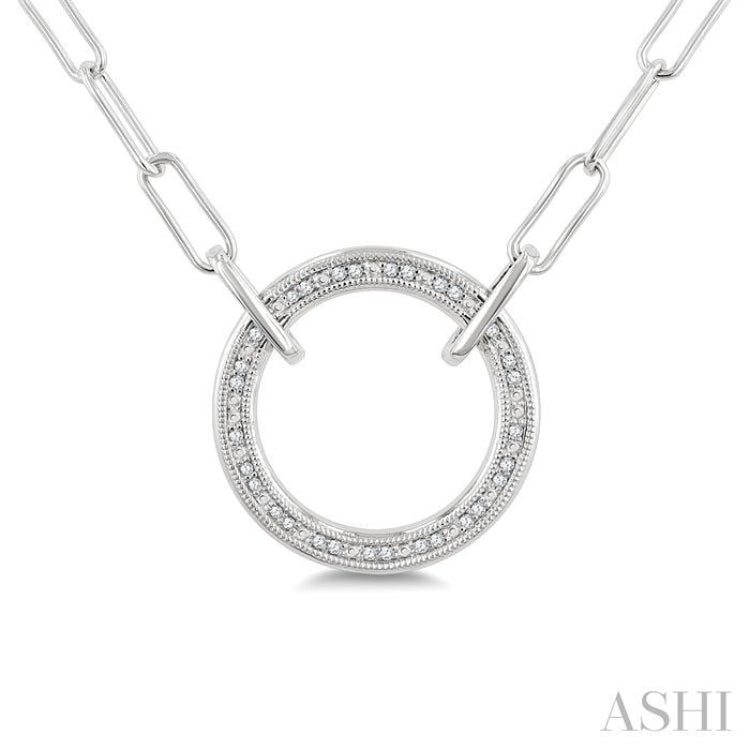 1/10 Ctw Round Cut Diamond Circle Pendant With Paperclip Chain in Sterling Silver