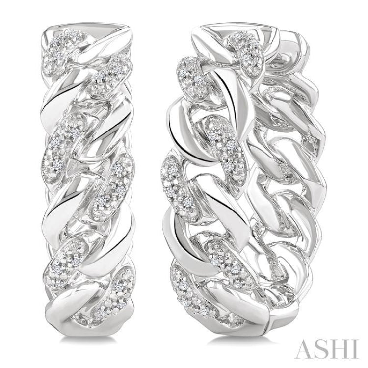 1/10 Ctw Single Cut Diamond Curb & Cuban Earrings in Sterling Silver