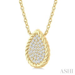 1/5 Ctw Pave Set Pear Shape Round Cut Diamond Fashion Pendant With Chain in 10K Yellow Gold
