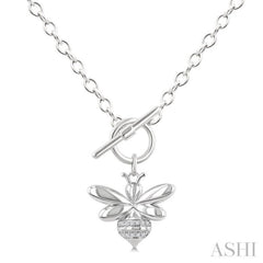 1/20 Ctw Bumble Bee Toggle Single Cut Diamond Fashion Necklace in Sterling Silver