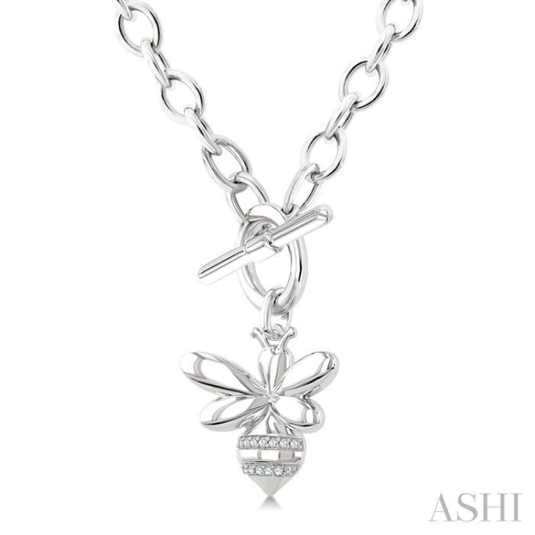 1/20 Ctw Bumble Bee Toggle Single Cut Diamond Fashion Necklace in Sterling Silver
