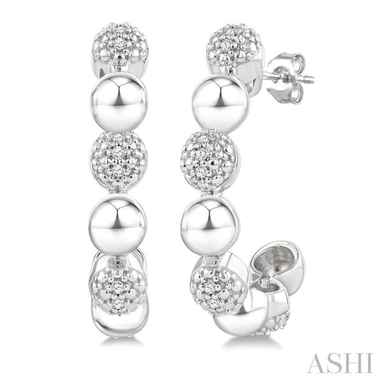 1/10 Ctw Bold Bead Design Single Cut Diamond Fashion Half Hoop Earrings in Sterling Silver