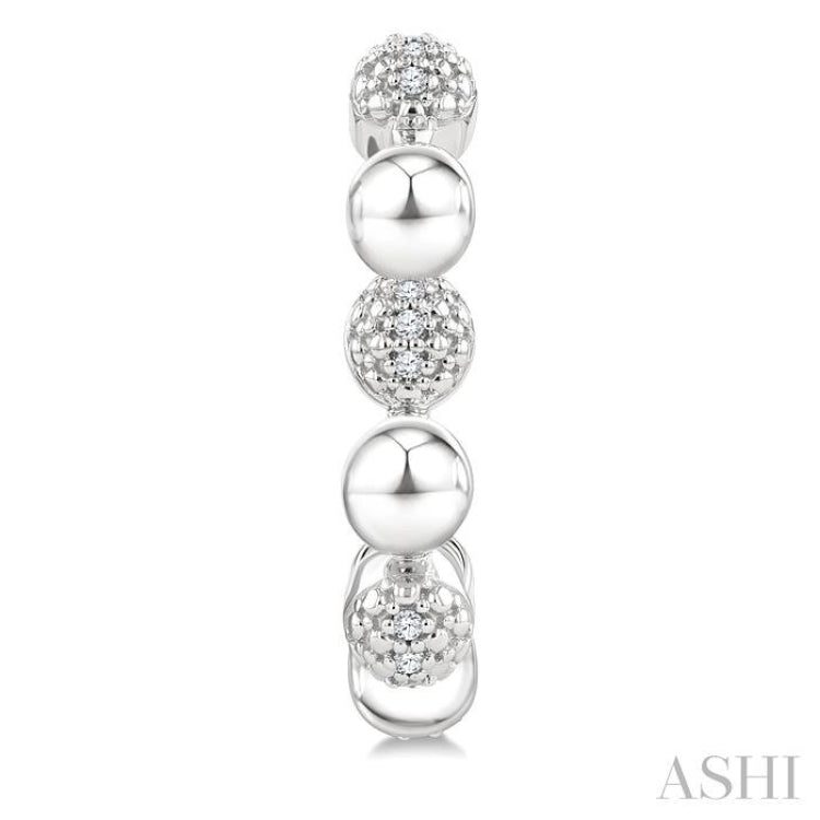 1/10 Ctw Bold Bead Design Single Cut Diamond Fashion Half Hoop Earrings in Sterling Silver