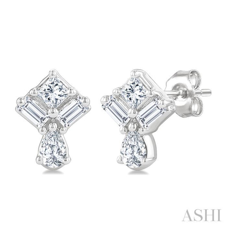 1/3 Ctw Mixed Cut Diamond Fashion Earrings in 14K White Gold