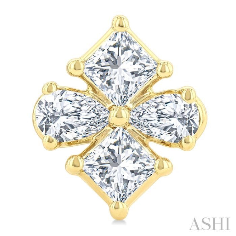1/3 Ctw Princess and Pear Cut Diamond Fashion Earrings in 14K Yellow Gold