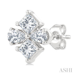 1/3 Ctw Princess and Pear Cut Diamond Fashion Earrings in 14K White Gold
