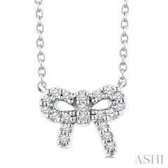 1/8 Ctw Bow Single Cut Diamond Petite Fashion Pendant With Chain in 10K White Gold