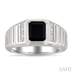 8x7 MM Octagon Shape Onyx and 1/20 Ctw Single Cut Diamond Semi-precious Men's Ring in Sterling Silver
