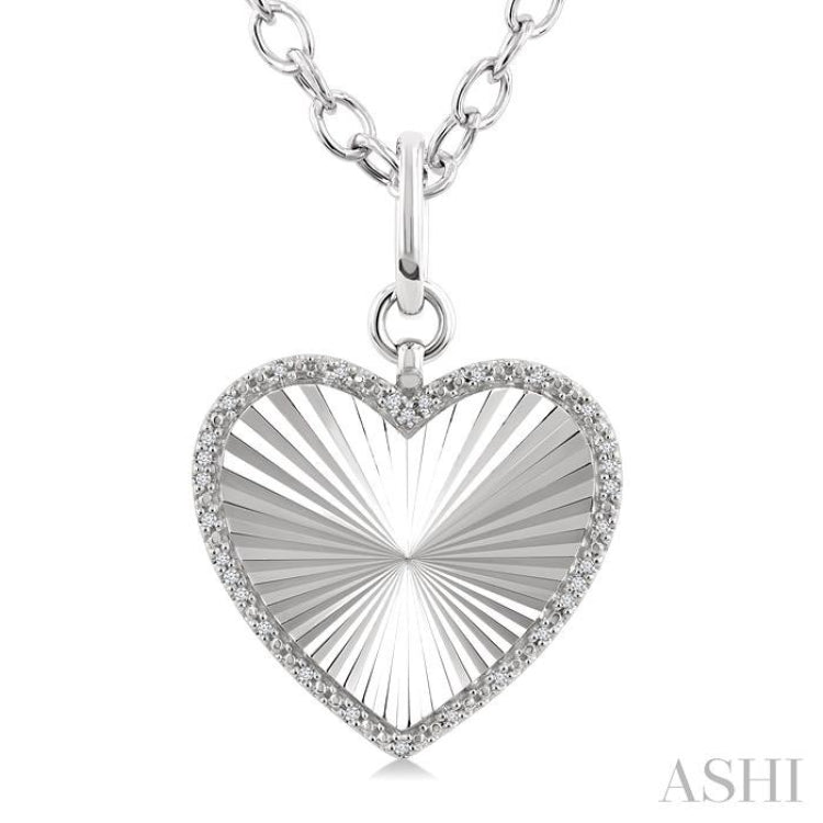 1/10 Ctw Heart Fluted Medallion Single Cut Diamond Pendant With Chain in Sterling Silver