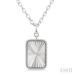 1/10 Ctw Rectangular Fluted Medallion Single Cut Diamond Pendant With Chain in Sterling Silver