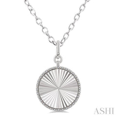 1/10 Ctw Round Fluted Medallion Single Cut Diamond Pendant With Chain in Sterling Silver