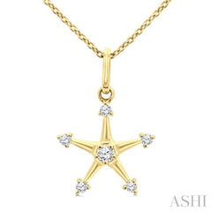 1/10 Ctw Star Round Cut Diamond Petite Fashion Pendant With Chain in 10K Yellow Gold