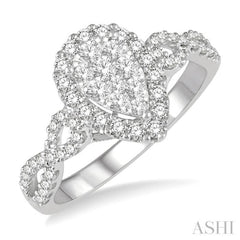 3/4 ctw Pear Shape Diamond Lovebright Ring in 14K White Gold