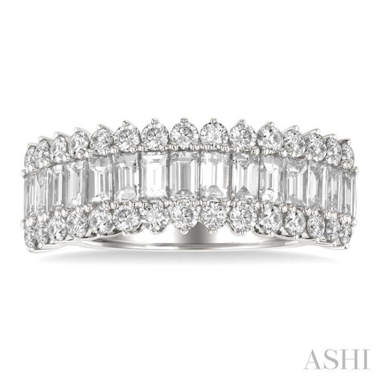 1 1/2 Ctw Wide Baguette and Round Cut Diamond Fashion Band in 14K White Gold