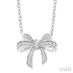 1/6 Ctw Bow Single Cut Diamond Petite Fashion Pendant With Chain in 10K White Gold