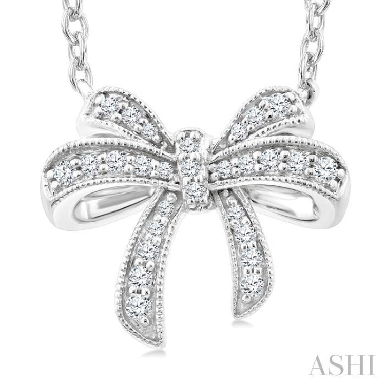 1/6 Ctw Bow Single Cut Diamond Petite Fashion Pendant With Chain in 10K White Gold