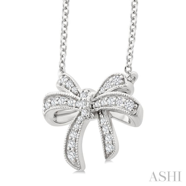 1/6 Ctw Bow Round Cut Diamond Petite Fashion Pendant With Chain in 10K White Gold